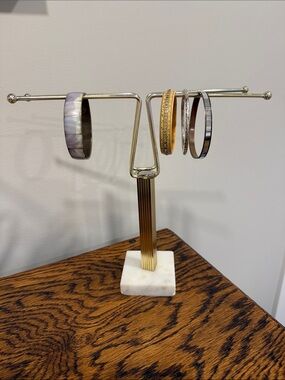 Modern Gold Tone Jewelry Stand With White Marble Base  Bracelet Watch Stand
